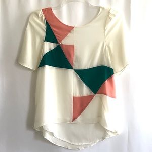 NWT Line & Dot 100% Silk Cream Hi-Lo Hem Top, Sz M
